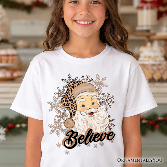 Kids Believe Santa Cheetah Print Christmas Tee