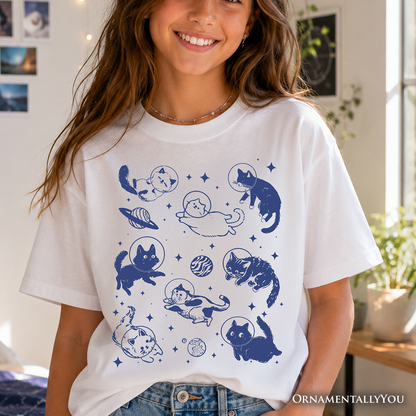 Kids Cats and Astronaut Space Retro Cotton Tee
