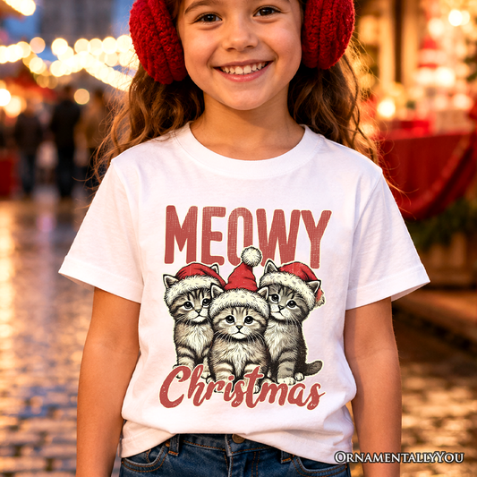Soft Meowy Christmas Cat Tee and Shirt for Kids