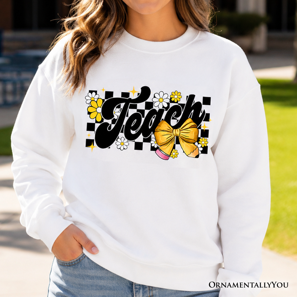 Checkered Bow Sweatshirt For The Trendy Teacher