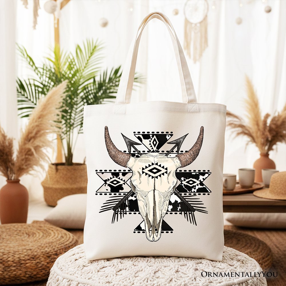 Western Aztec Tribal Bull Skull and Tote Bag