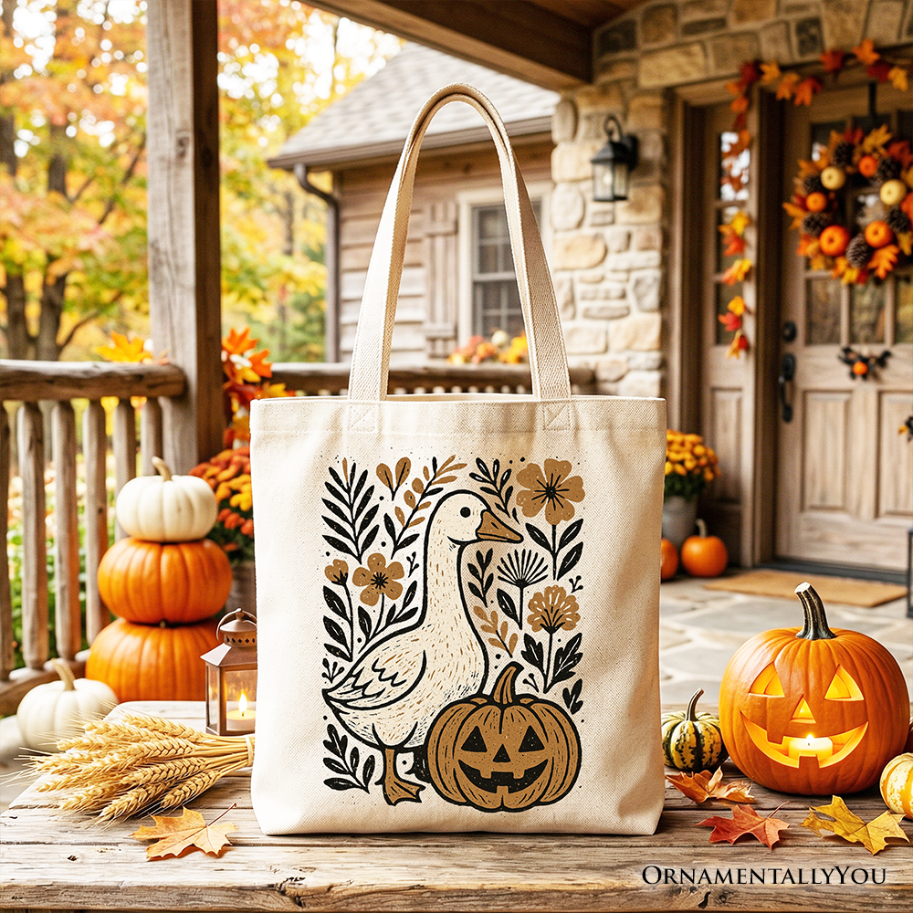 Boho Goose and Pumpkin Halloween Tote Bag