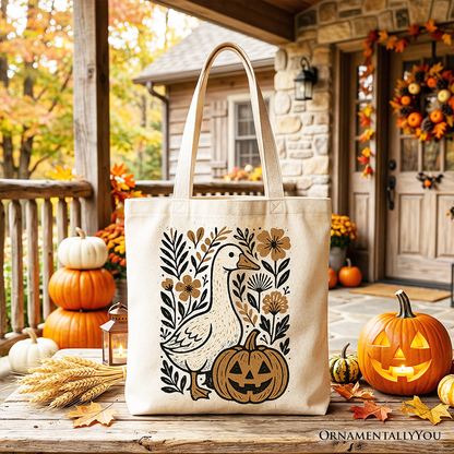 Boho Goose and Pumpkin Halloween Tote Bag