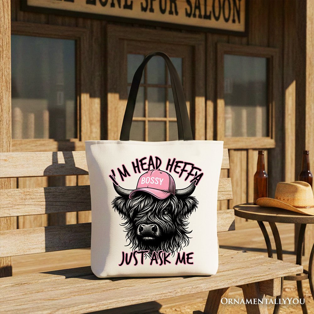 Bossy Highland Cow Canvas Tote Bag For Fun and Gifts