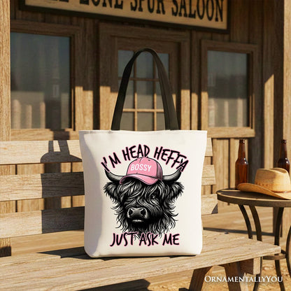 Bossy Highland Cow Canvas Tote Bag For Fun and Gifts