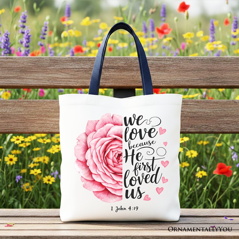 Floral Rose and Christian Canvas Verse Tote Bag