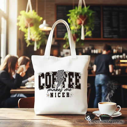 Coffee Makes Me Nicer Retro Tote Bag and Chic