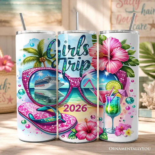 3-pack 20oz tumbler set by OrnamentallyYou lids and steel straws in Girls Trip 2026 cruise on Tampa Home & Garden Store