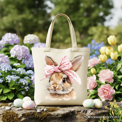 Cute Easter Bunny Pink Bow Tote Bag And Canvas