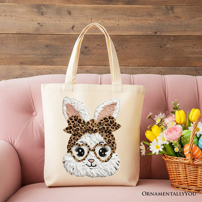 Canvas Easter Bunny Leopard Tote Bag and Bow