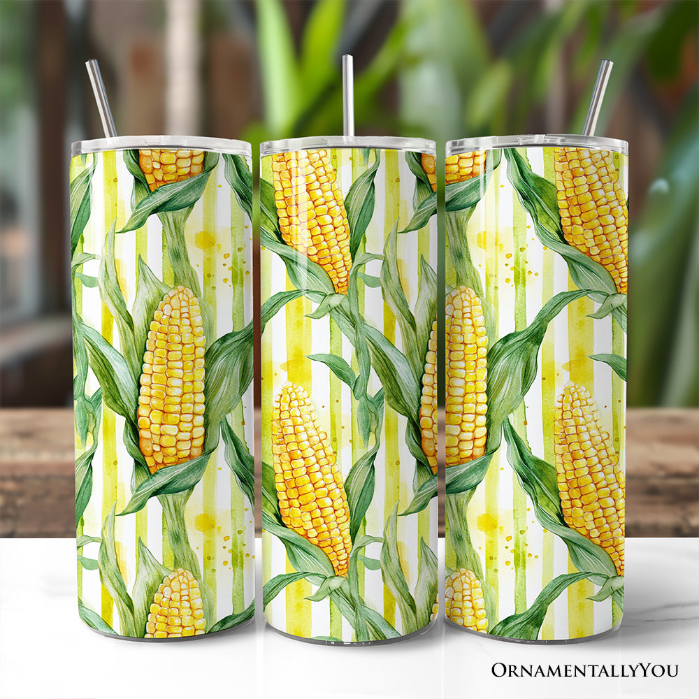 Farm Fresh Corn Pattern 20oz Personalized Tumbler With Lid and Stainless Steel Straw, Rustic Country Harvest Gift Cup