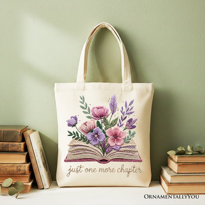 Floral Book Print Faux Crochet Tote for a Reader