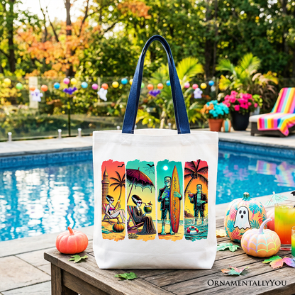 Frankenstein Beach Retro Neon Surf Tote Bag