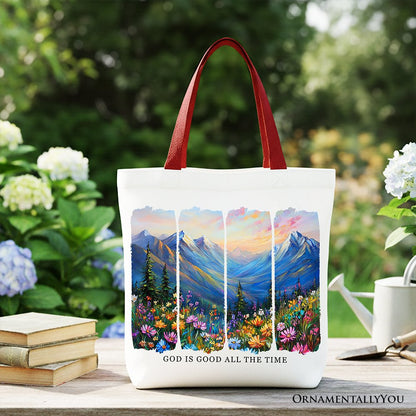 God Is Good Mountain Canvas Tote Bag and Joy