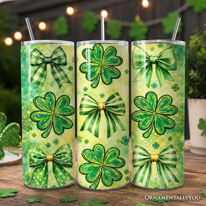 3 green shamrock bow pattern 20oz tumblers with lids and steel straws by OrnamentallyYou on Tampa Home & Garden Store
