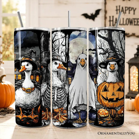 Tumbler set of 4 Halloween Goose in Costume 20oz with lid & stainless straw OrnamentallyYou on Tampa Home & Garden Store