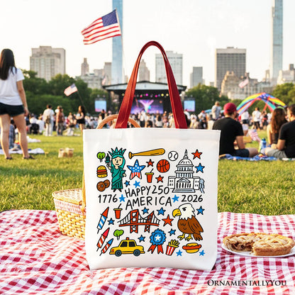 Happy 250th Doodle Canvas Tote Bag and a Gift