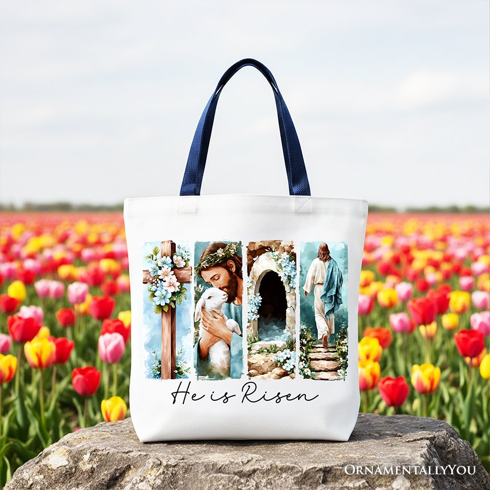 He Is Risen Christian Canvas Tote Bag and Easter