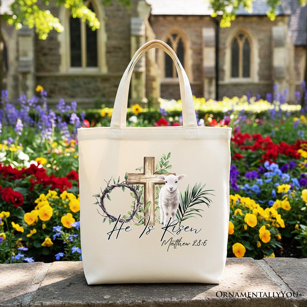 Christian Easter Lamb Tote Bag with Bible Verse