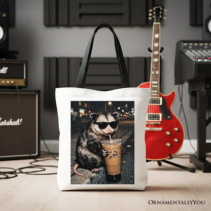 Iced Coffee and Opossum Meme Canvas Tote Bag