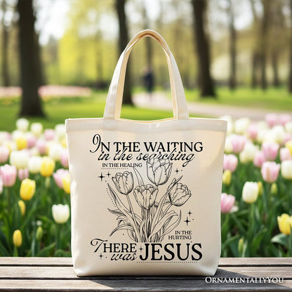 Handmade Floral and Faithful Jesus Canvas Tote