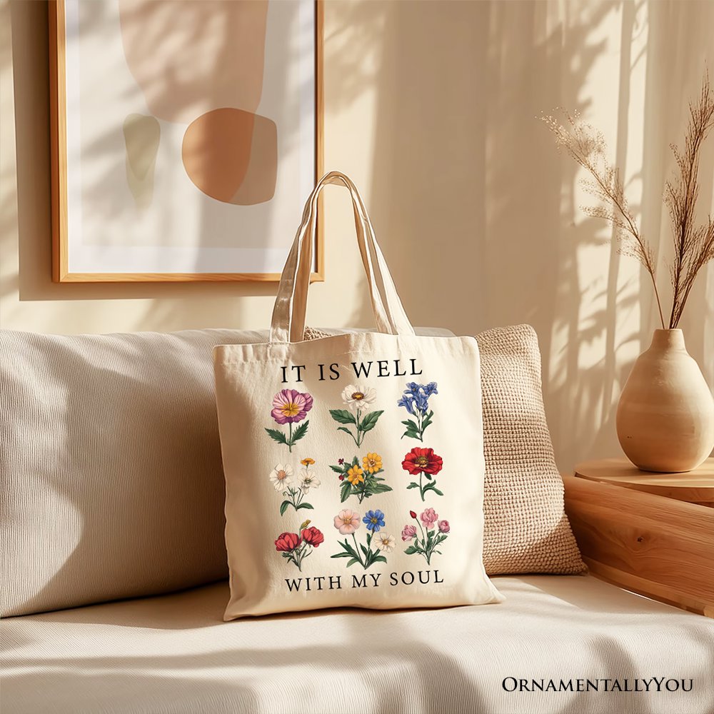 It Is Well With My Soul Floral Canvas Tote Bag