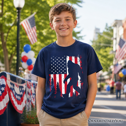 Youth Bigfoot and the American Flag Cotton Tee
