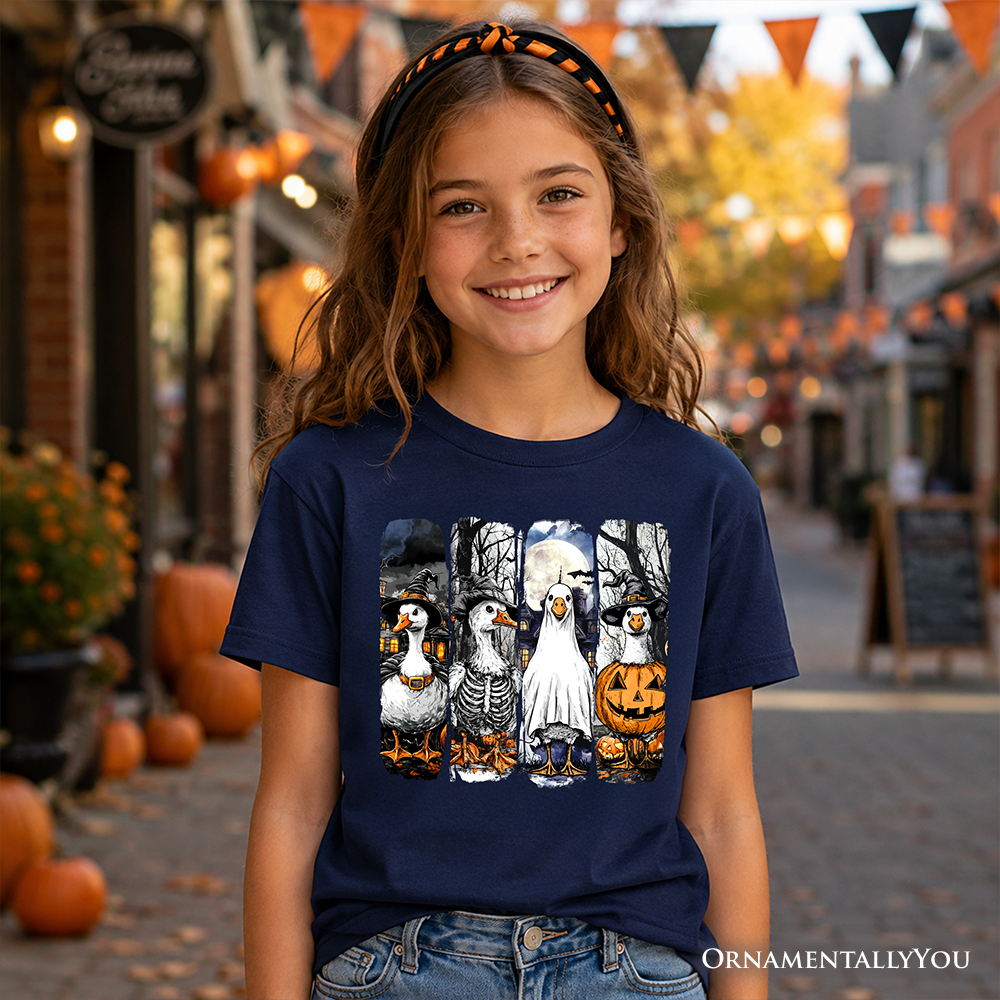 Youth Halloween Goose Print for Fall Cotton Tee