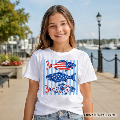Kids Patriotic Fish and Beach Striped Tee