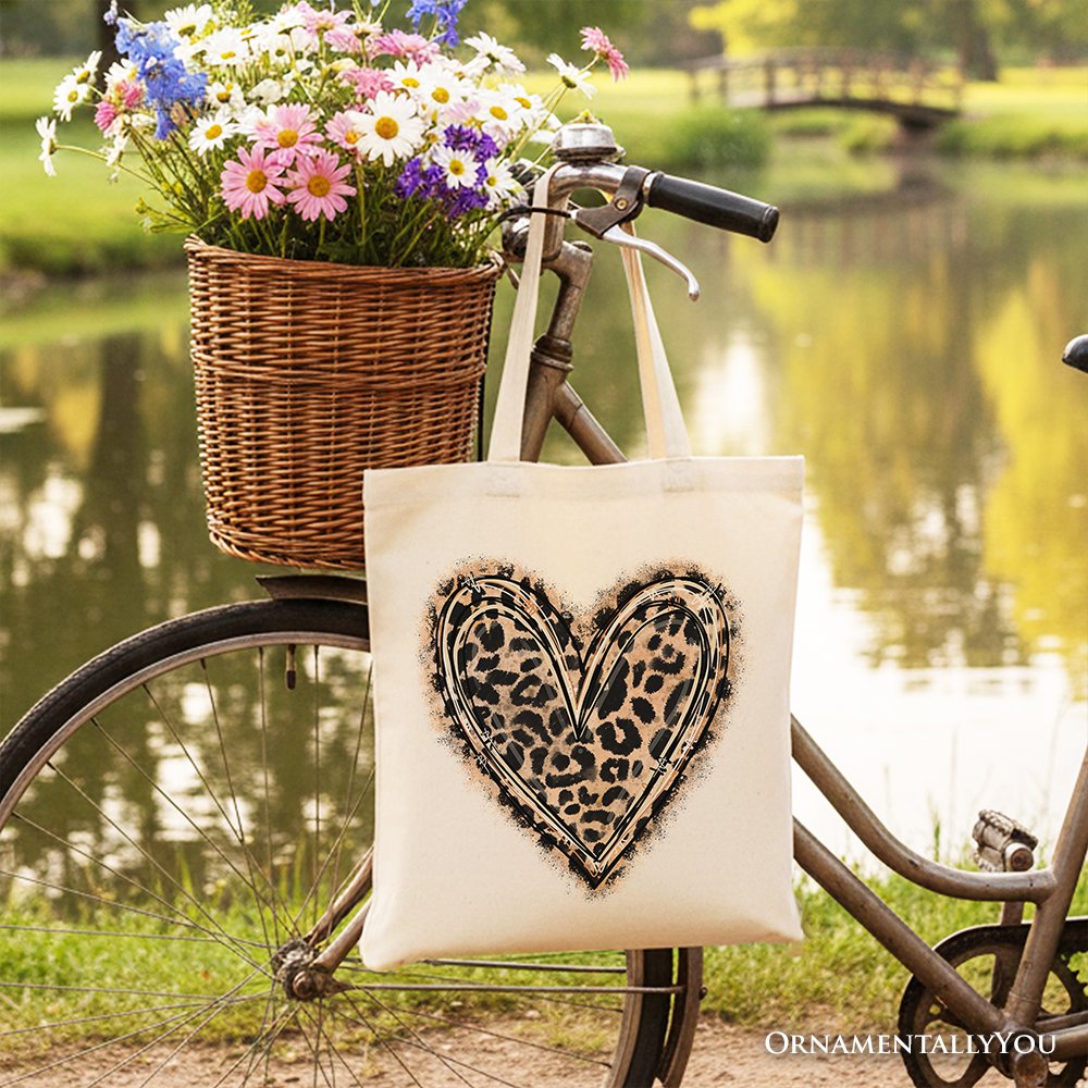Leopard Heart Canvas Tote for Valentine Love