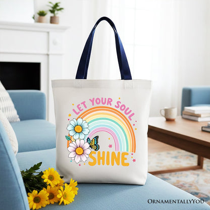 Rainbow Pastel Floral Canvas Tote Bag for Travel