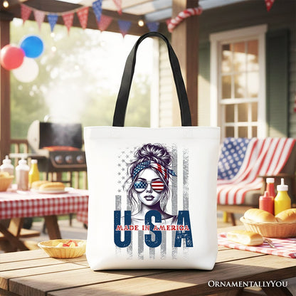 Made in America Messy Bun Patriotic Tote Bag