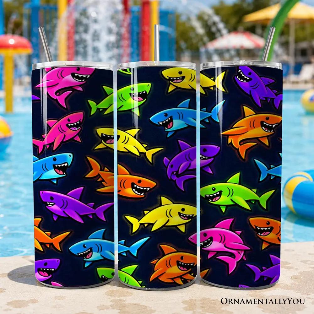 3-pack Neon Shark Pattern 20oz Tumblers with lids and stainless steel straws by OrnamentallyYou on Tampa Home & Garden Store