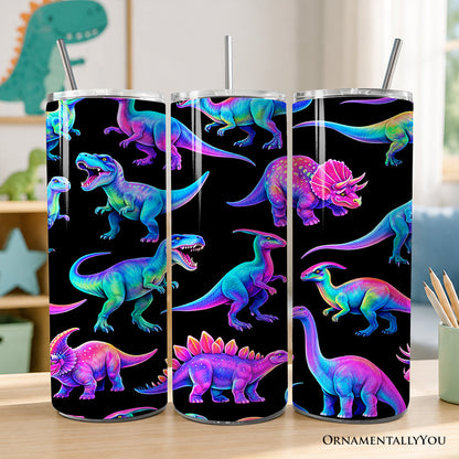 Neon Dinosaur 20 Oz Tumbler With Straw and Lid