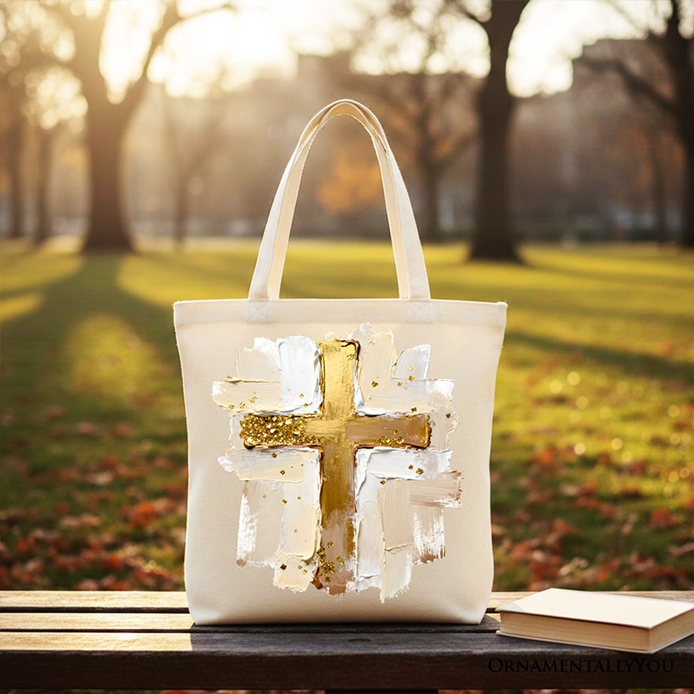 Oil Brushstroke Cross Canvas Tote Bag for Jesus