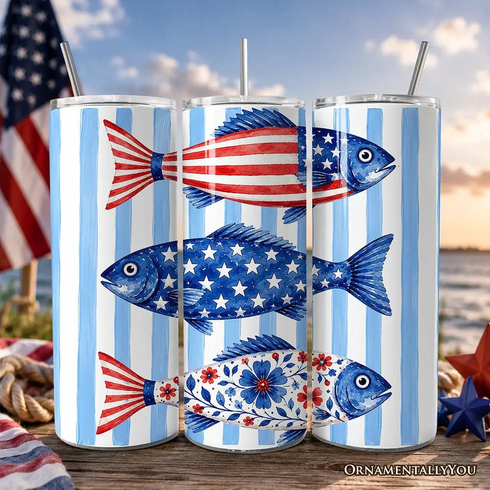 Patriotic fish stripe tumbler set of 3 20oz with lids and straw OrnamentallyYou angler cups on Tampa Home & Garden Store