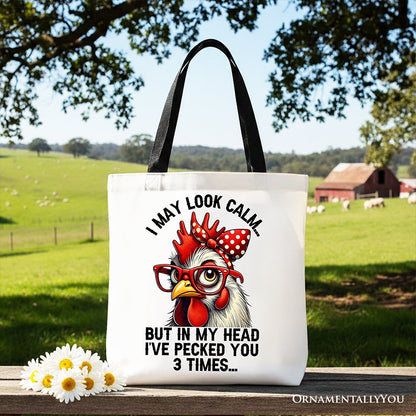 Sassy Chicken Tote Bag With Red Glasses And Bow