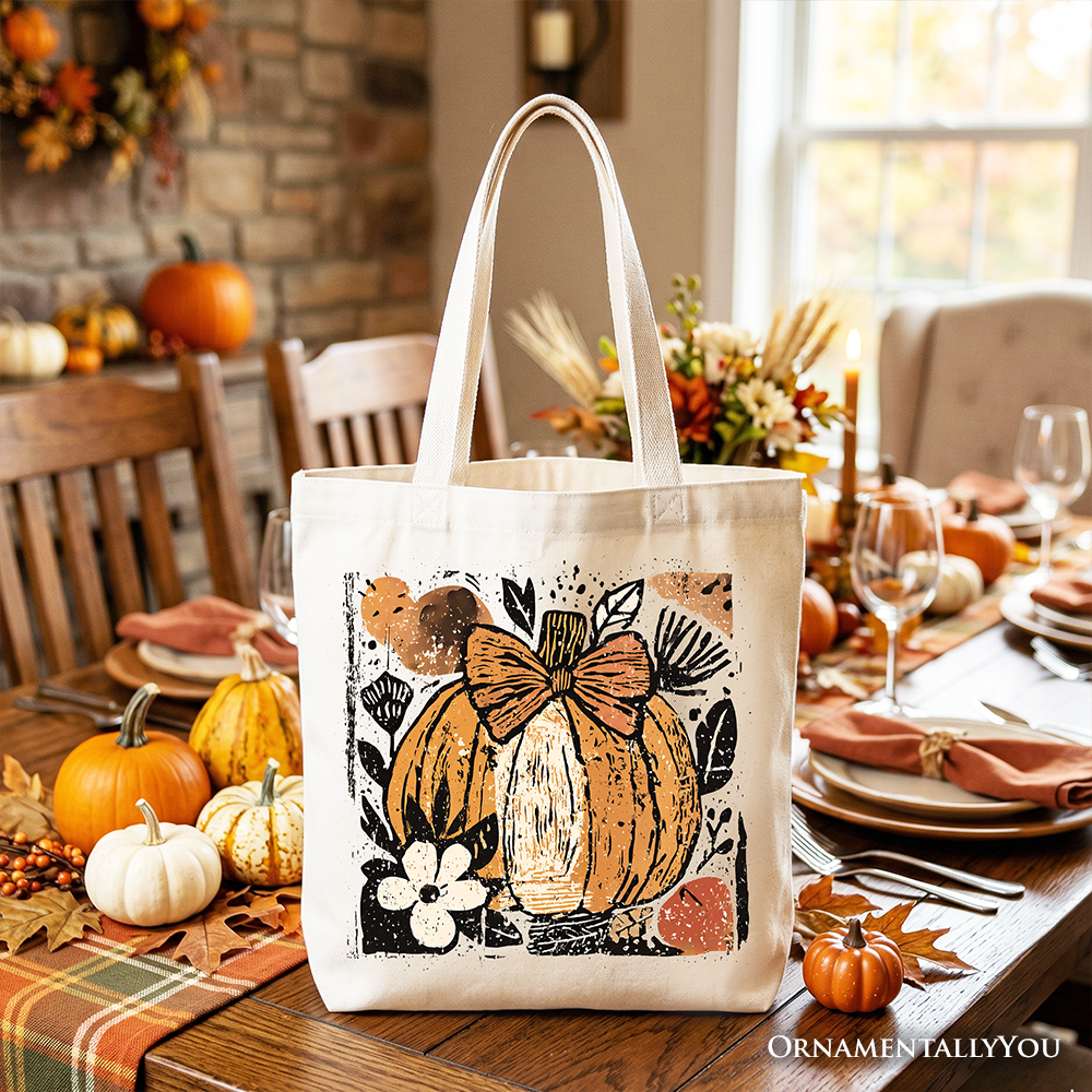 Pumpkin Fall Floral Tote Bag and Coquette Bow