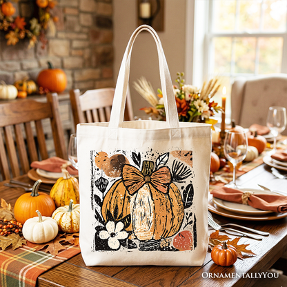 Pumpkin Fall Floral Tote Bag and Coquette Bow