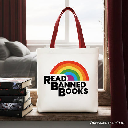 Rainbow Banned Books Canvas Tote Bag and Design