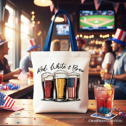 Red White and Brew Patriotic USA Canvas Tote