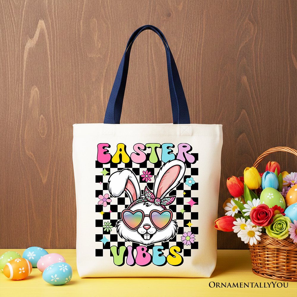 Retro Easter Bunny and Checkered Tote Bag