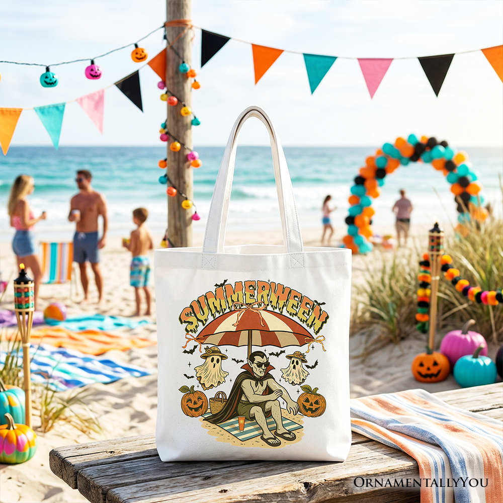 Retro Summerween Vampire and Dracula Tote Bag