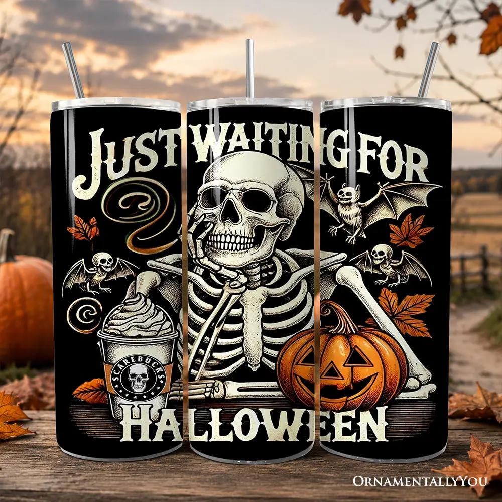 3-pack 20oz black tumblers with Halloween skeleton design, lid and straw by OrnamentallyYou on Tampa Home & Garden Store