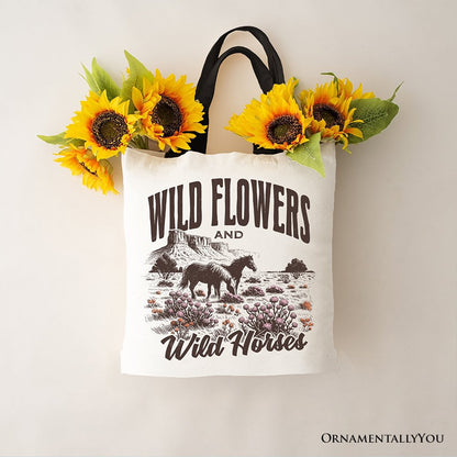 Retro Wild Flowers and Horse Canvas Tote Bag