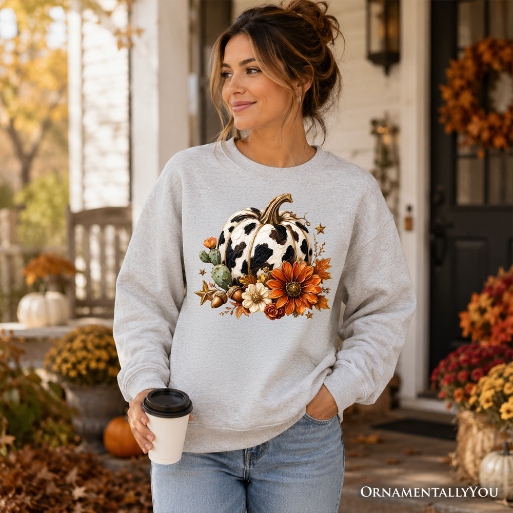 Cow and Pumpkin Floral Western Sweater for Fall