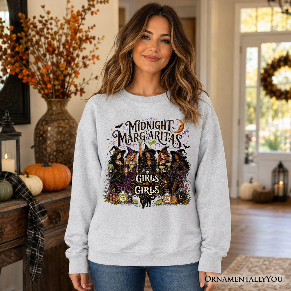 Midnight Margaritas sweatshirt gray heather witch coven Halloween graphic OrnamentallyYou on Tampa Home & Garden Store