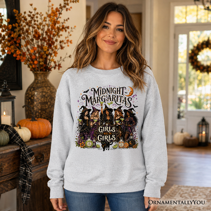 Midnight Margaritas sweatshirt gray heather witch coven Halloween graphic OrnamentallyYou on Tampa Home & Garden Store