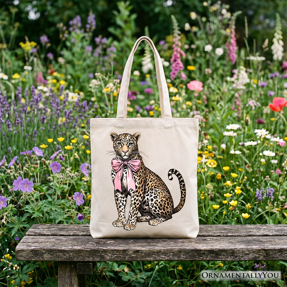 Leopard and Bow Canvas Tote Bag for Women