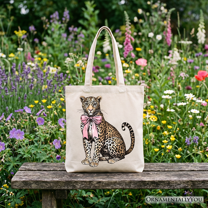 Leopard and Bow Canvas Tote Bag for Women